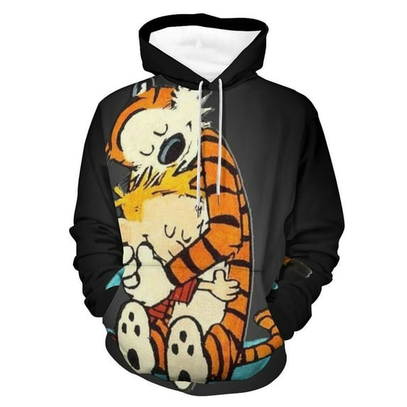 Calvin And Hobbes Casual Pullover Hoodie Unisex Hooded Sweatshirt Novelty 3D Graphic Long Sleeve Sweater with Pocket 2XL
