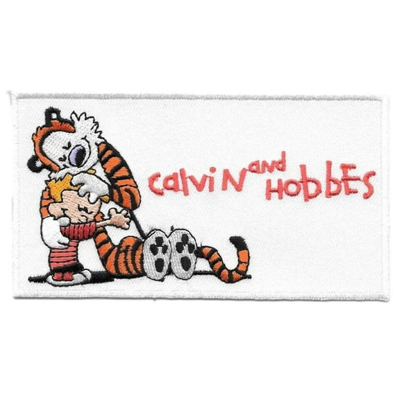 Calvin And Hobbes Hugging Cartoon 4.5 Inches Wide Embroidered Iron On Patch