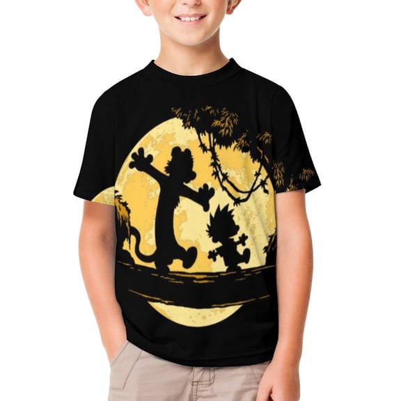 Calvin And Hobbes Kid Shirts Unisex Casual Tops 3D Print Graphic Tees Short Sleeve T Shirts for Boys Girls 120CM