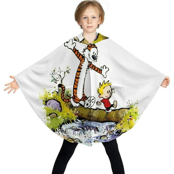Calvin And Hobbes Kids Flannel Wearable Blanket, Warm Shawl Blanket Comfy Poncho Soft Cozy Throw Blanket Hoodie for Boys Girls Birthday Gifts