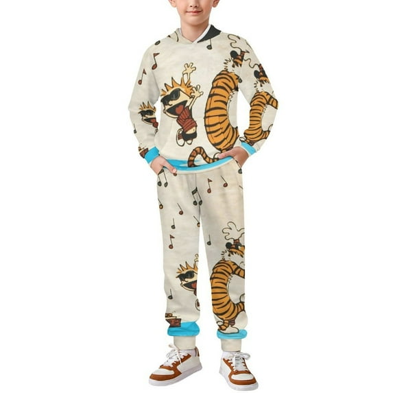 Calvin And Hobbes Kids' Hoodie And Pants Set Hooded Sweatshirt Outfit Soft Sweatpants & Pullover Set 140CM
