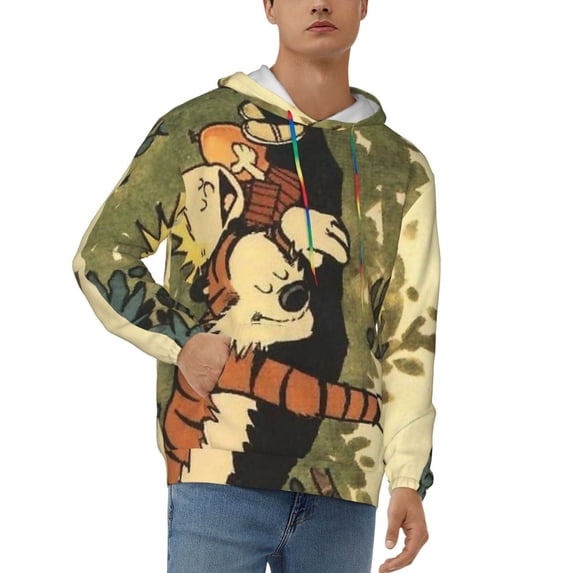 Calvin And Hobbes Men's Hoodie With Color Drawstrings Sweatshirt Hooded Pullover Print Winter Coat Jacket 3x-Large