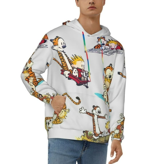 Calvin And Hobbes Men's Hoodie With Color Drawstrings Sweatshirt Hooded Pullover Print Winter Coat Jacket 3x-Large