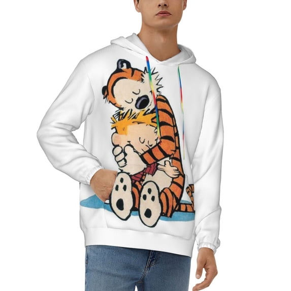 Calvin And Hobbes Men's Hoodie With Color Drawstrings Sweatshirt Hooded Pullover Print Winter Coat Jacket Medium