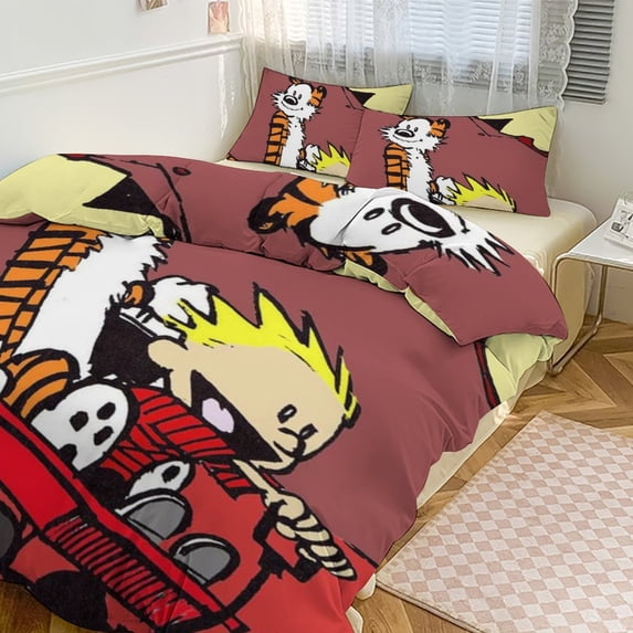 Calvin And Hobbes Printing Bedding Sets Decorative 3 Pieces Bedding Set(1 Duvet Cover Set 2 Pillow Shams) 86"x70"
