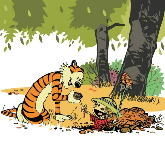 Calvin And Hobbes Vinyl Wall Art Decal | 25" x 25" Removable Home Living Room Adhesive Decor Tiger And An Adventurous Six Year Old Boy Comic Strip Design Children's Bedroom Nursery Sticker Decoration