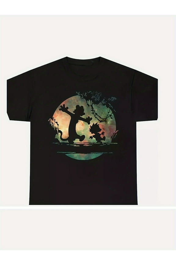 Calvin & Hobbes Cartoon T-Shirt - 100% Cotton, loose Fit, Short Sleeves, Crew Neck - Machine Washable, Ideal for Casual Wear