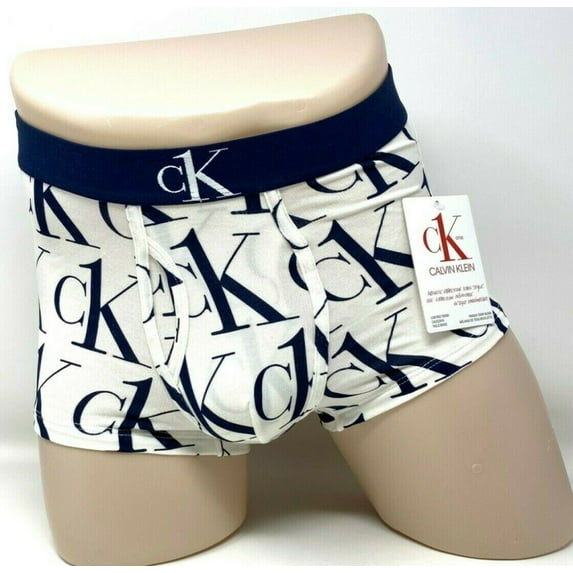 Calvin Klein Men's CK One Low Rise Trunks White with Blue logo Size M