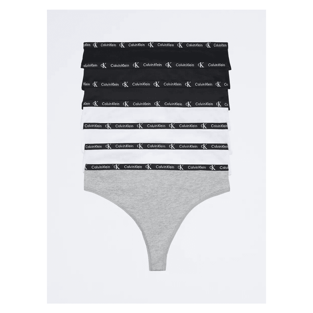 Calvin Klein 1996 Cotton Stretch 7-Pack Modern Thong, Grey/White/Black, Small