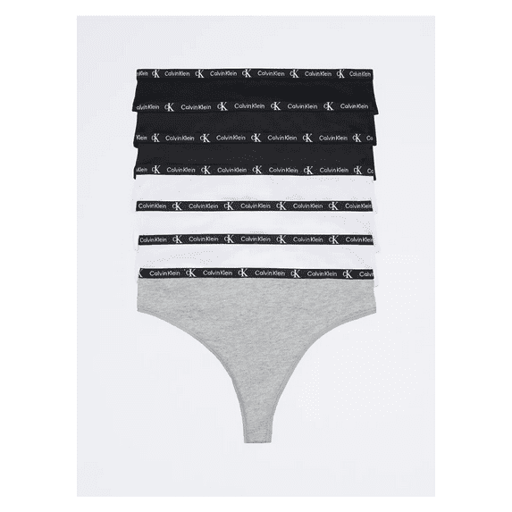 Calvin Klein 1996 Cotton Stretch 7-Pack Modern Thong, Grey/White/Black, Small