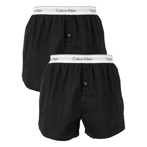 Calvin Klein 2 Pack Logo Slim Fit Woven Boxers, Black