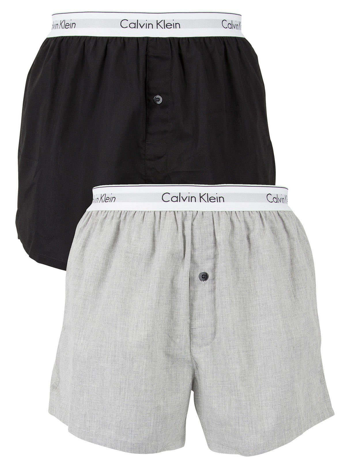 Calvin Klein 2 Pack Logo Slim Fit Woven Boxers, Multicoloured