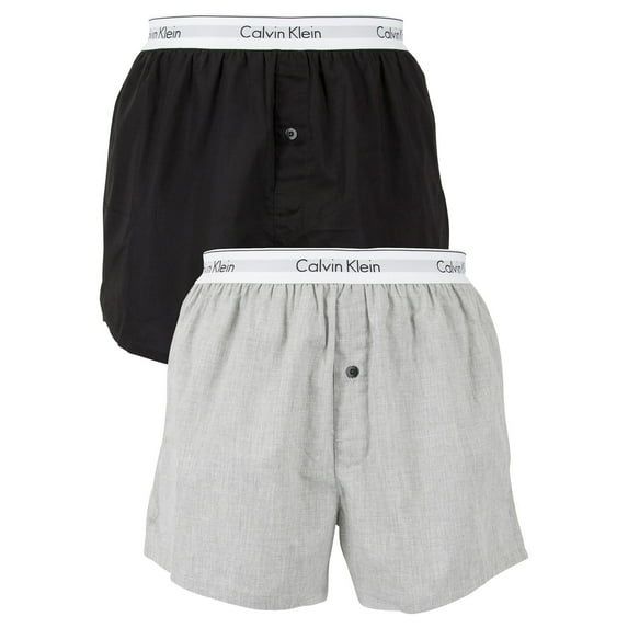 Calvin Klein 2 Pack Logo Slim Fit Woven Boxers, Multicoloured