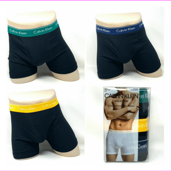 Calvin Klein 3 Pack Black Cotton Stretch Boxer Brief Logo Waistband Men's CK, XL