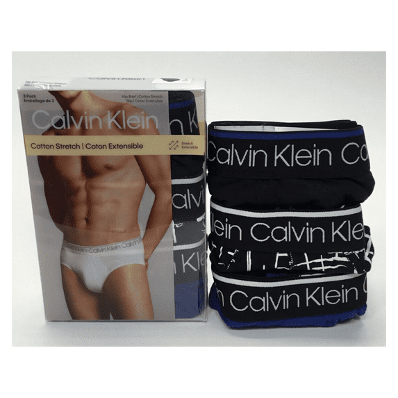 Calvin Klein Men's Cotton Stretch Hip Brief Black/Blue - Size L