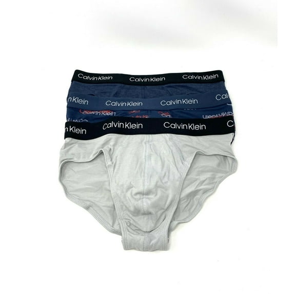 Calvin Klein 3 pack Cotton Stretch Navy Gray Logo Print Men's Hip Briefs
