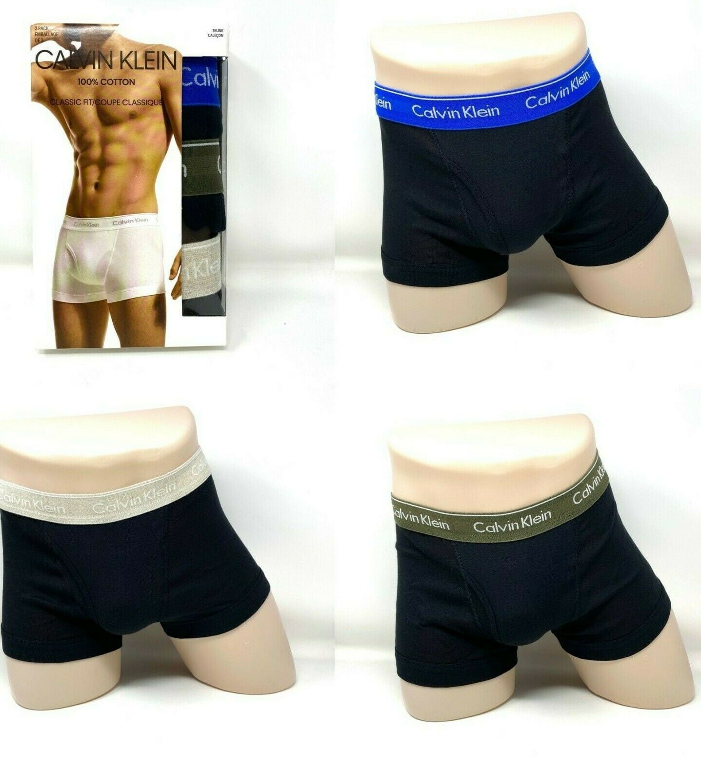 Calvin Klein 3 Pack Logo Underwear Men Size Trunks Cotton Black Classic ...