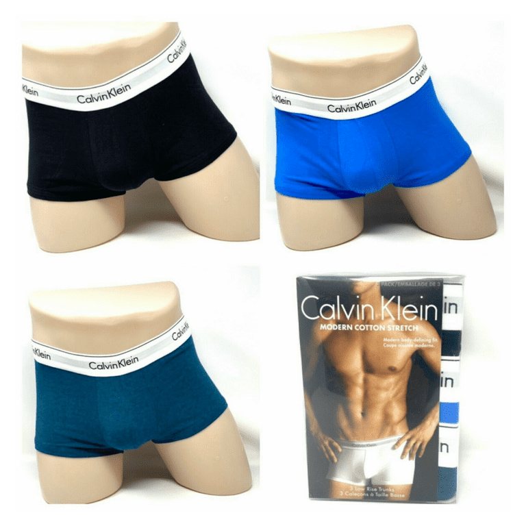 Calvin Klein 3 Pack Low Rise Trunks Blue Black Green Cotton Stretch Men s L