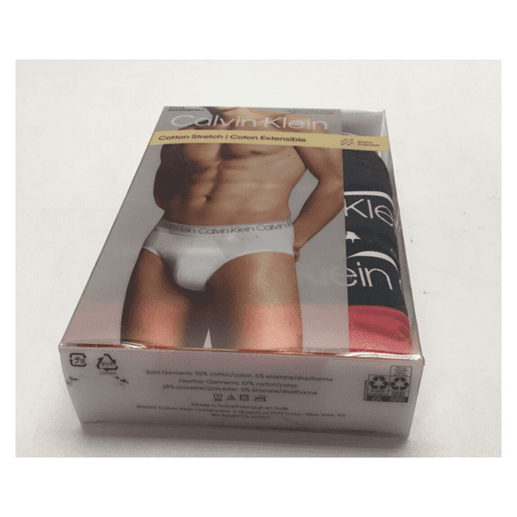 Calvin Klein Men's 3 Pack Cotton Stretch Hip Brief Slip BlackandRed Size L