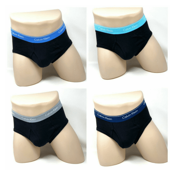 Calvin Klein 4 Pack Men's Black Cotton Logo Color Waistband Brief Slip, M
