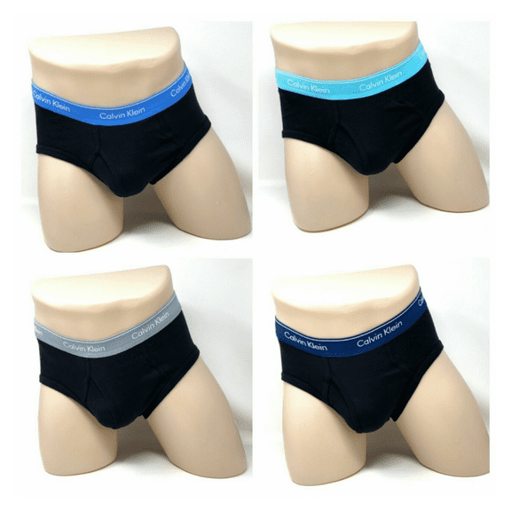 Calvin Klein 4 Pack Men's Black Cotton Logo Color Waistband Brief Slip