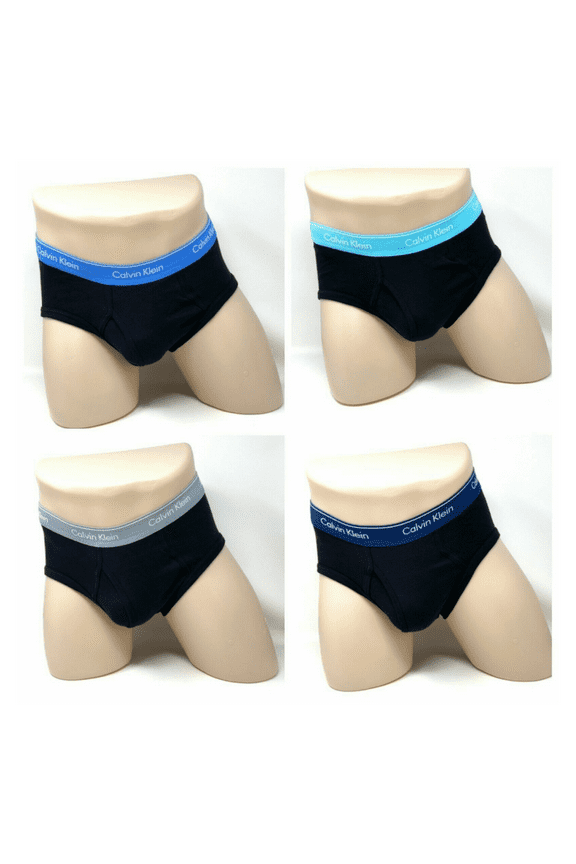 4 Pack Men's Black Cotton Logo Color Waistband Brief Slip