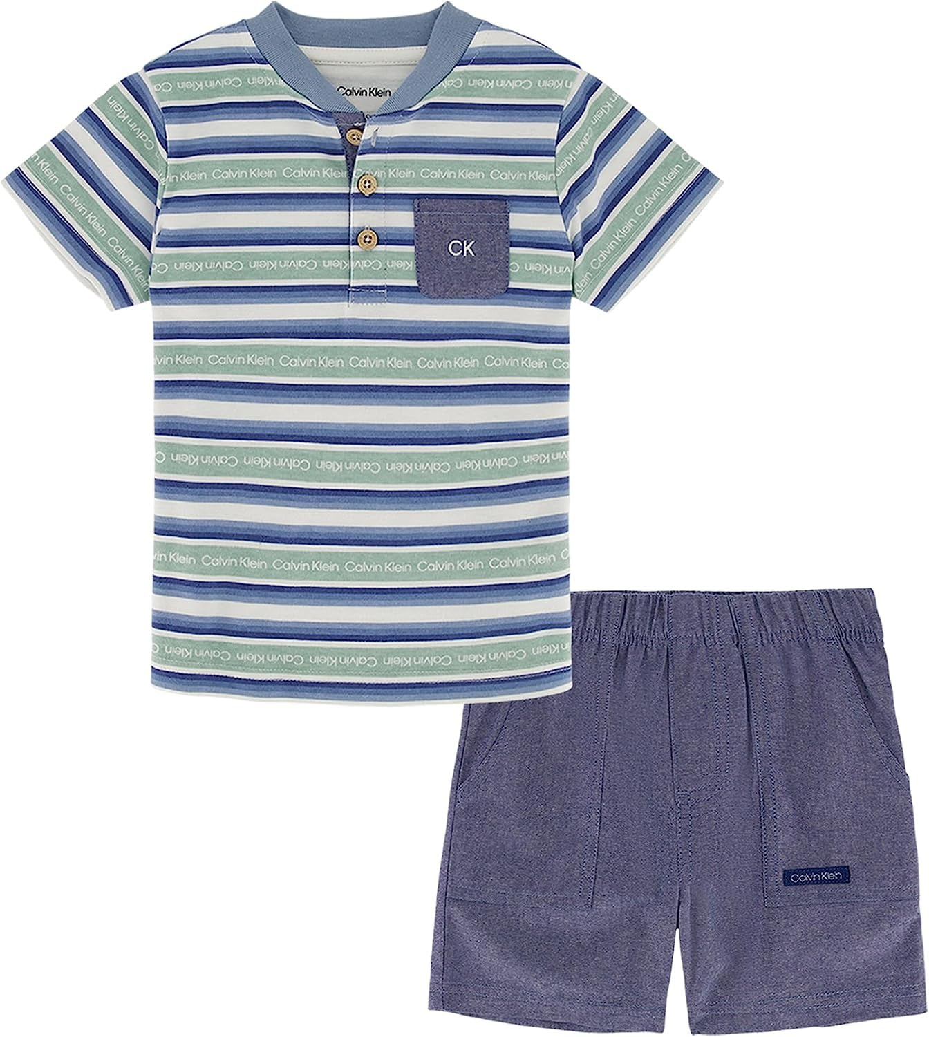 Set, Klein Tee Boy\'s US Shorts 12M Baby Striped 2-Piece Calvin ASSORTED &