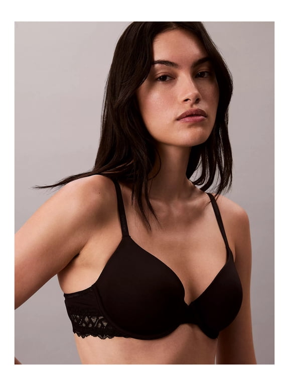 Attraction Women's Lightly Lined Lace Recycled Microfiber Perfect Coverage Bra, Black