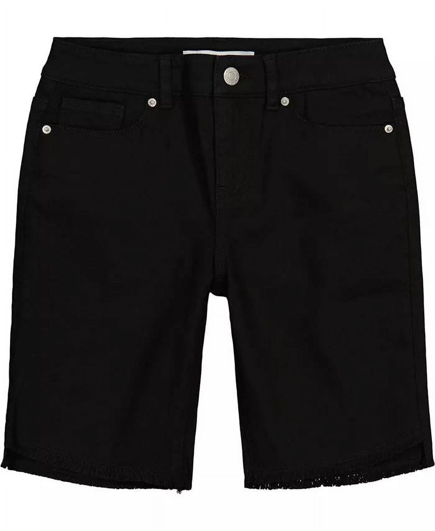 Calvin Klein BLACK Big Girls Slant-Hem Denim Bermuda Shorts, 10