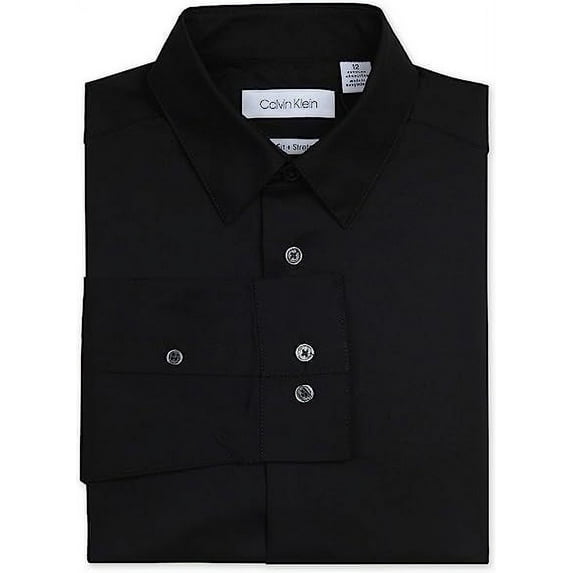 Calvin Klein BLACK Boys' Long Sleeve Sateen Dress Shirt, US 10 REG