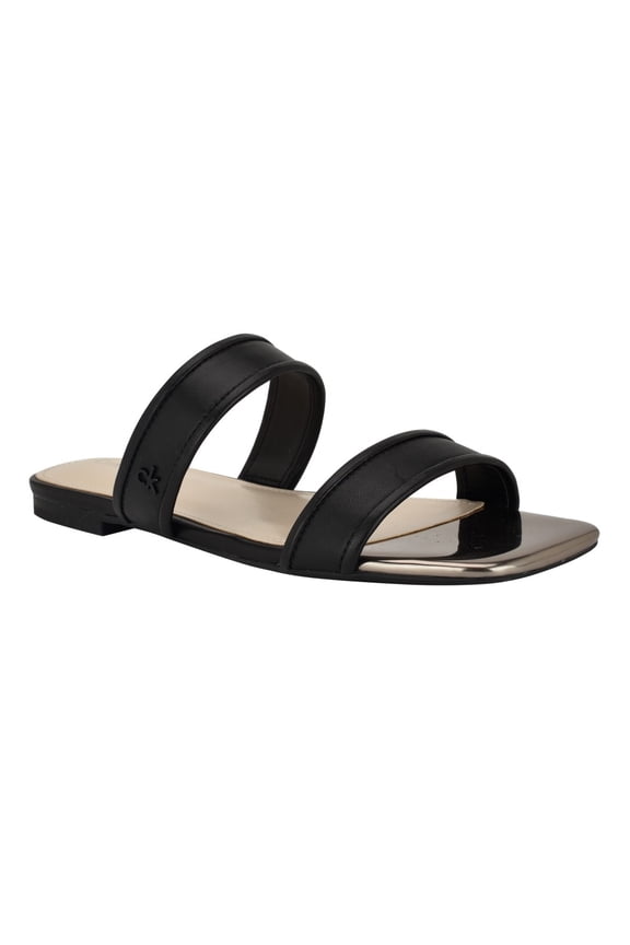 BLACK LEATHER Women's Felisa Double Band Slip-On Flat Sandals, US 6
