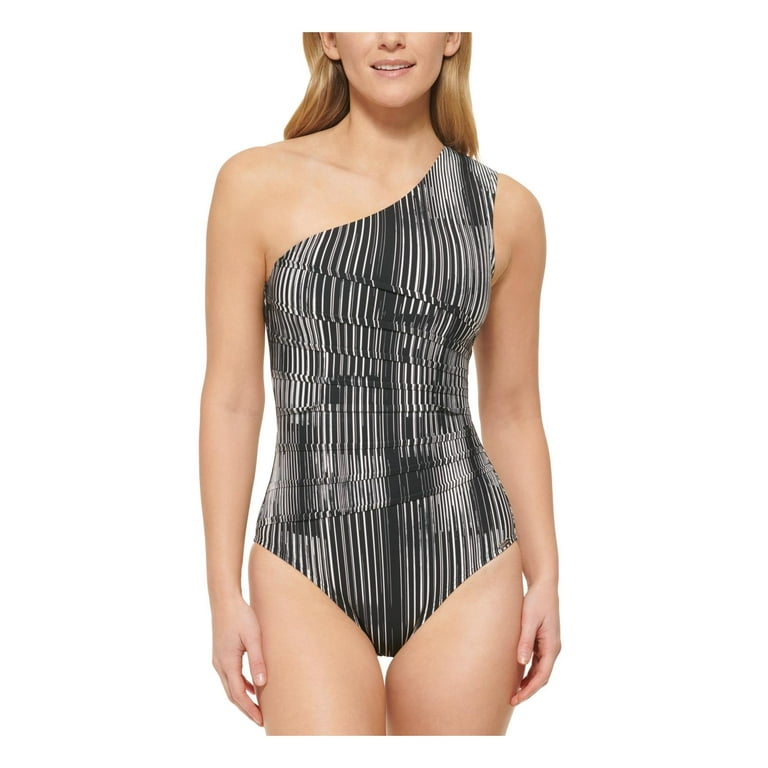 Calvin Klein Womens Striped One Shoulder One Piece Swimsuit Walmart