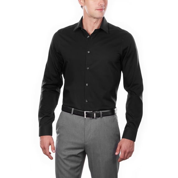 Calvin Klein BLACK Men's Slim Fit Herringbone Point Collar Shirt, US Large