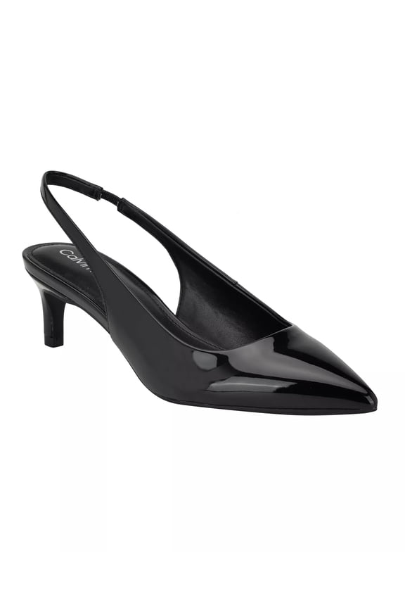 BLACK PATENT Women's Dainty Kitten Heel Slingback Pumps, US 6.5