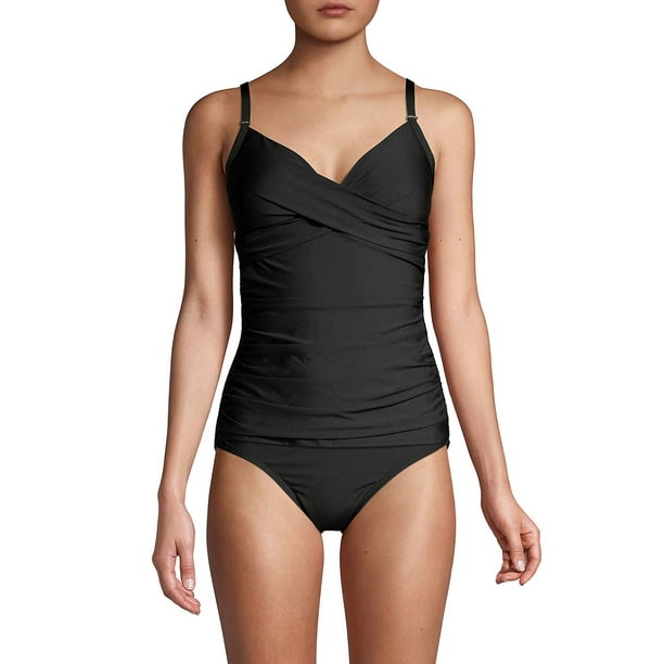 Calvin Klein US Small, Black Ruched Tummy Control Twist Tankini