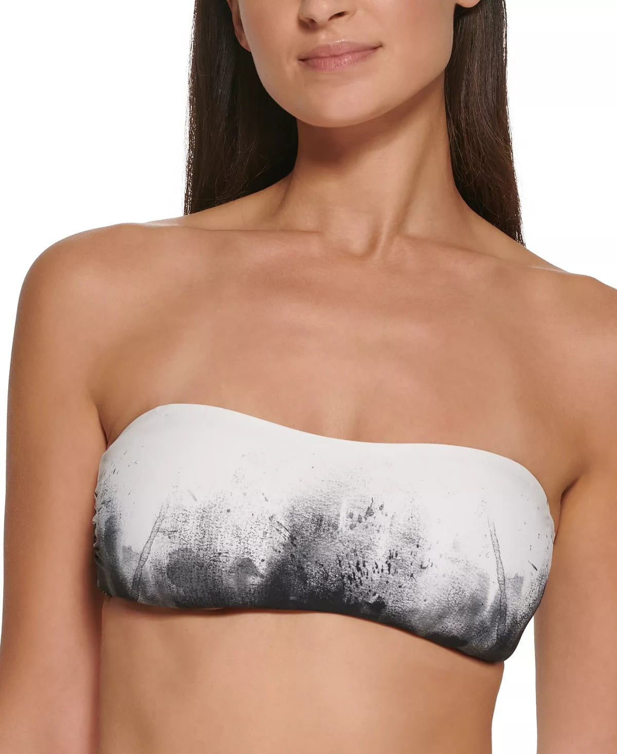 Calvin Klein BLACK/SOFT WHITE MULTI Printed Bandeau Bikini Bra Top