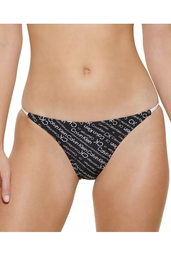Women's Bikini Bottom Skinny Strap Swimsuit Logo Black New