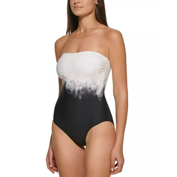 Calvin Klein Womens One Piece Bathing Suit Strapless Bandeau Swimsuit Blue New