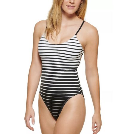 Calvin Klein BLACK/WHITE Wrap One-Piece Swimsuit, US 8