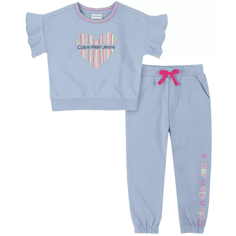 Calvin Klein BLUE Baby Girl 2 Pc Flutter Sleeve Neon Sweatsuit Set 24M