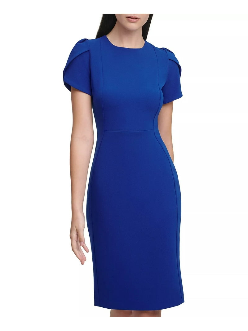 Calvin Klein BLUE MALLARD Women's Tulip-Sleeve Crepe Sheath Dress