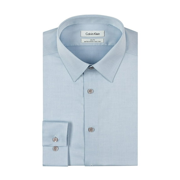 Calvin Klein BLUE Men's Slim-Fit Non-Iron Herringbone L/S Shirt, US 15.5 34/35