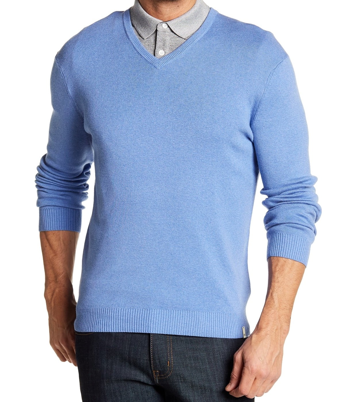 Calvin Klein Men's VNeck Sweater (Large, Bluebell Heather)