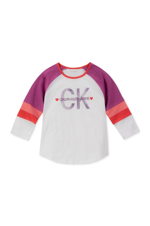 Big Kid Girls Cotton Colorblocked Raglan T-Shirt,White,L
