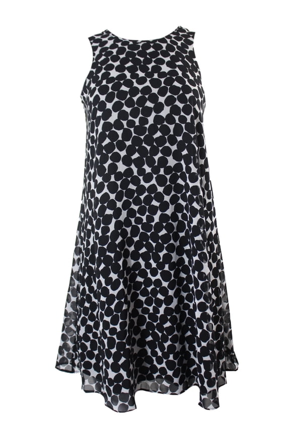 Black White Sleeveless Floral-Print Trapeze Dress 16