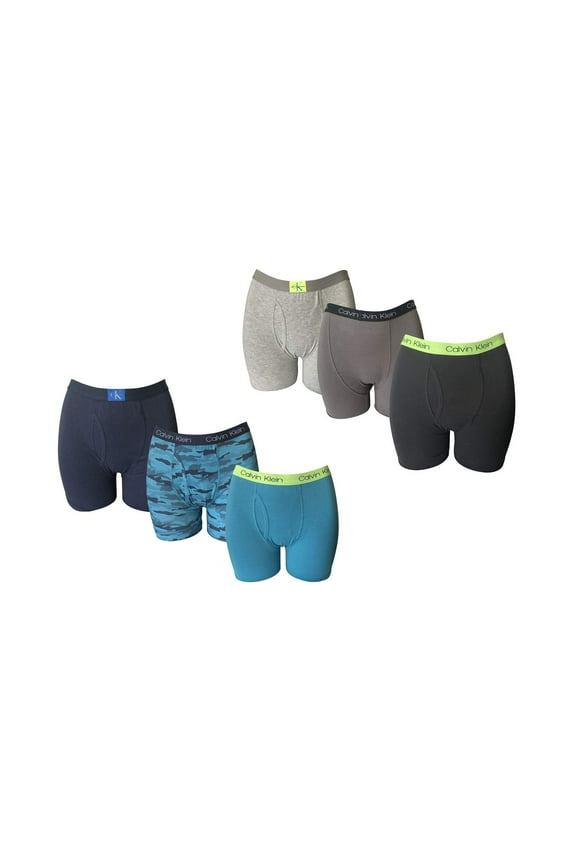 Boys Boxer Brief Underwear Cotton Stretch Logo Waistband (6 Pack) (Medium)