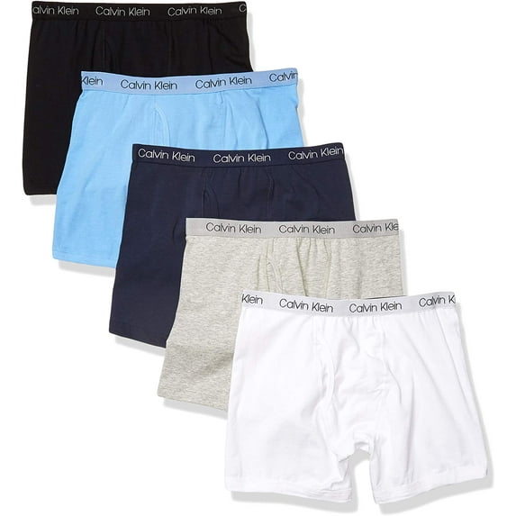 Calvin Klein Boys Modern Cotton Assorted Boxer Briefs Underwear, Multipack 6-7 Black, Grey, White, Light Blue, Navy