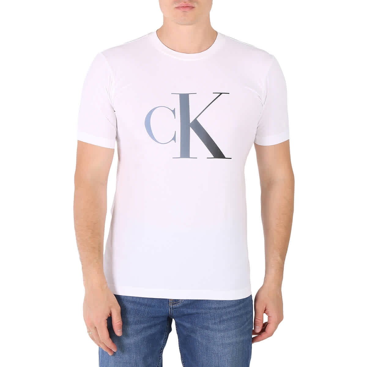 Calvin Klein Bright White Illuminated Monogram Logo Body Stretch T-Shirt,  Size Large