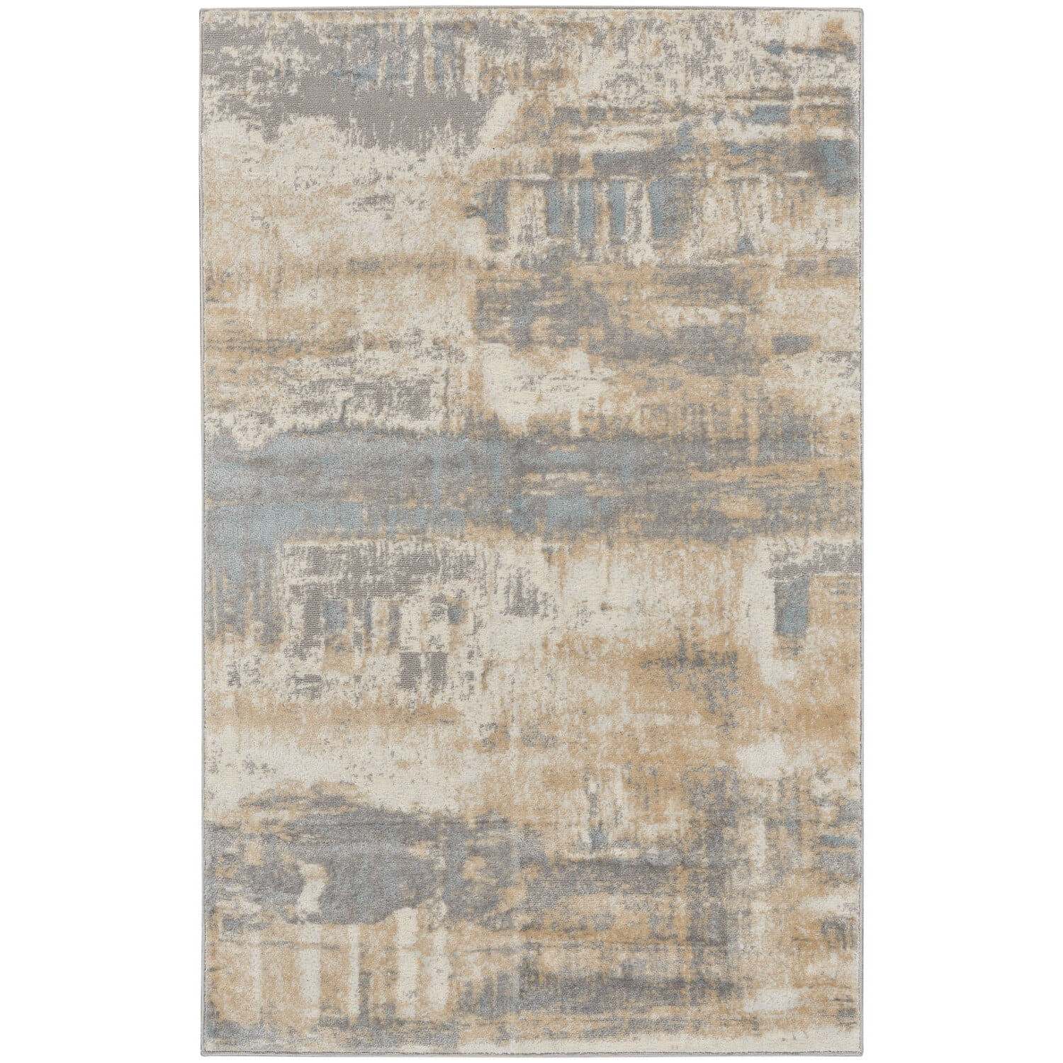 Ivory and Seaglass Abstract Rectangular Rug 3'2" x 5'