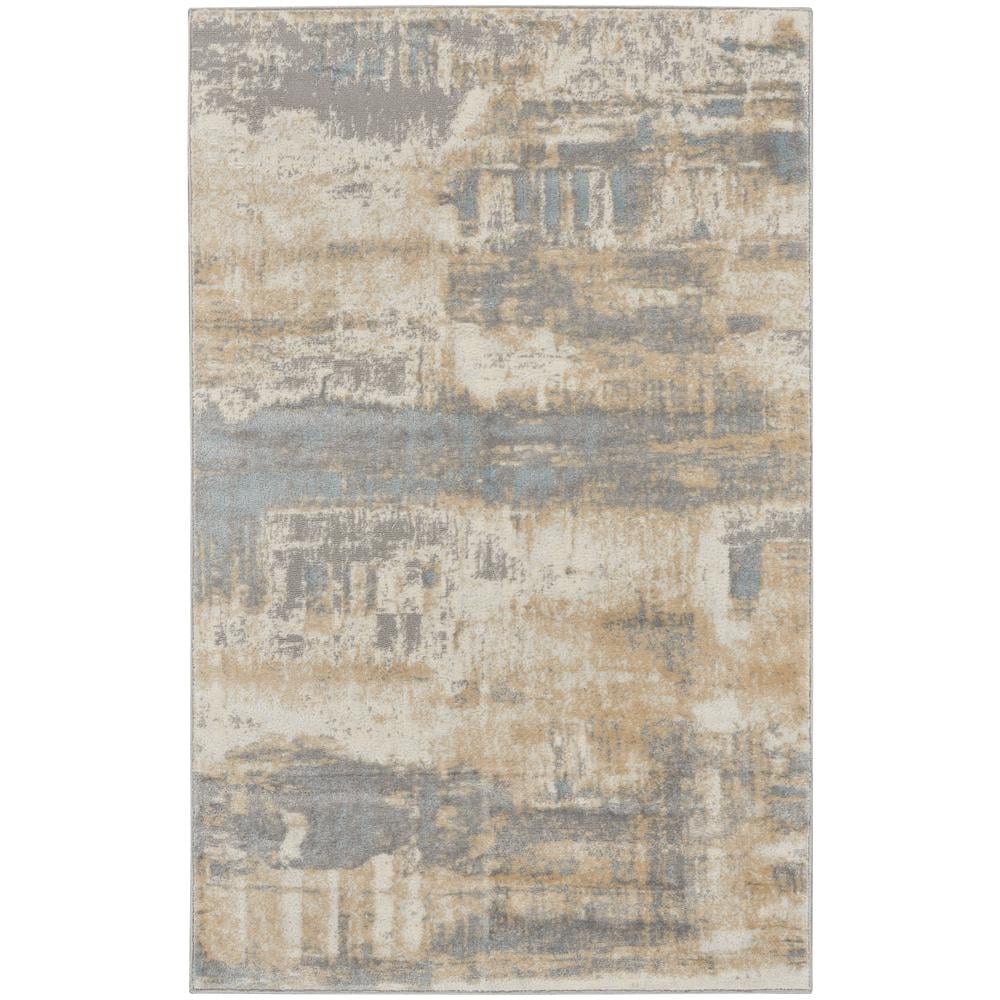 Ivory and Seaglass Abstract Rectangular Rug 3'2" x 5'